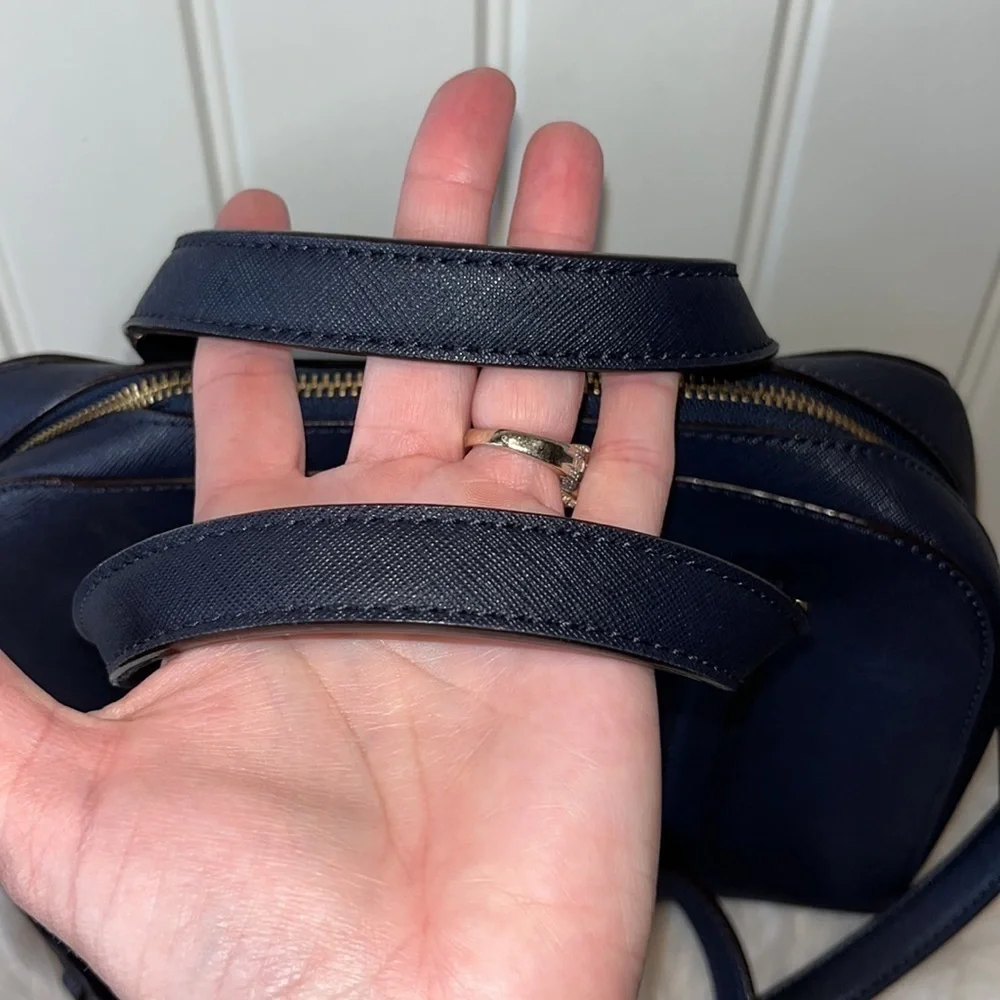Kate Spade Small Felix Satchel purse Bag pebbled leather Navy blue classic
